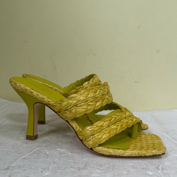 ASH New Raffia Leather Strap Mules Thong Kitten Heel Sandals Square Toe Shoes 38 - Picture 13 of 16